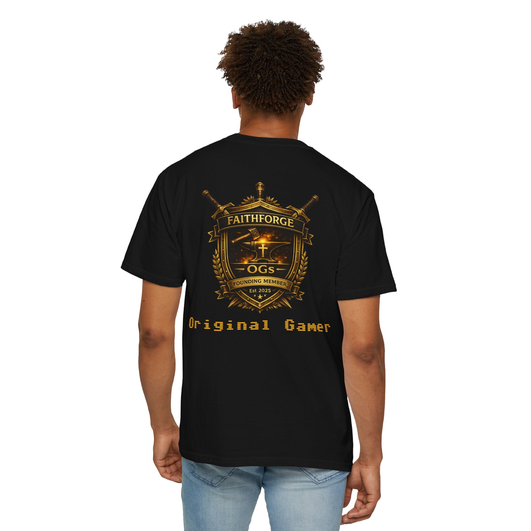 FaithForge OG Gaming T-Shirt — Logo Tee with Anvil & Cross (Christian Gamer Apparel)