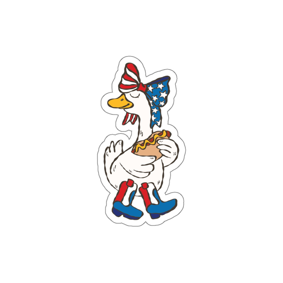 Patriotic Duck Die-Cut Sticker – American Flag Bandana & Hot Dog