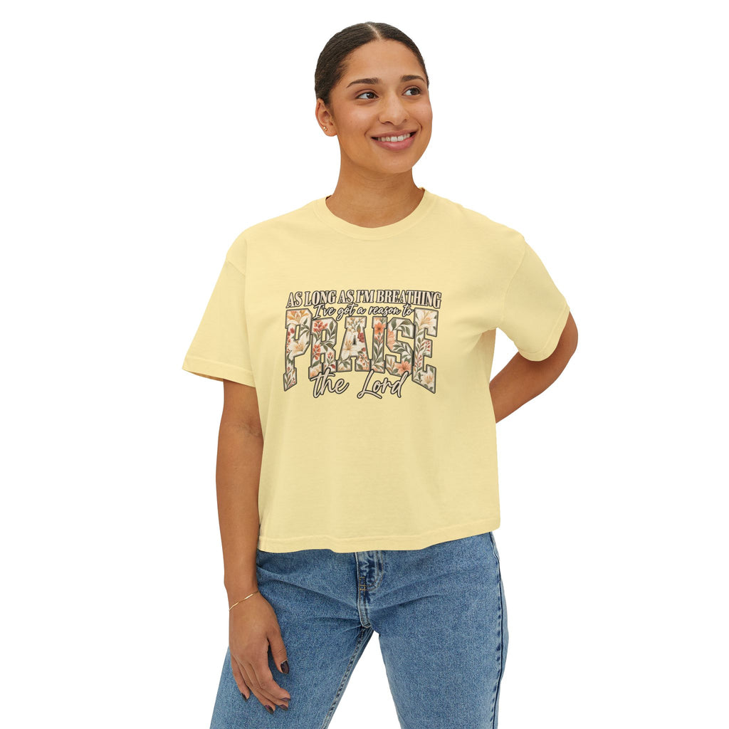 Women's Boxy Tee – Floral “Praise” Graphic Shirt