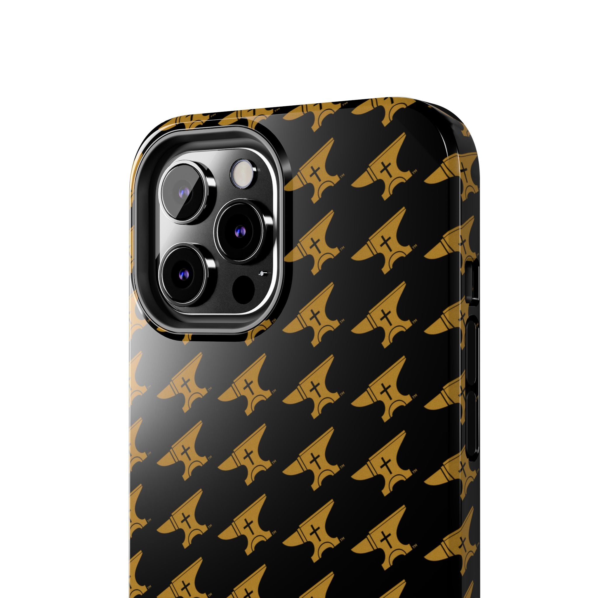 Gold Anvil Pattern Tough Phone Case — Durable Black & Metallic Repeat Design