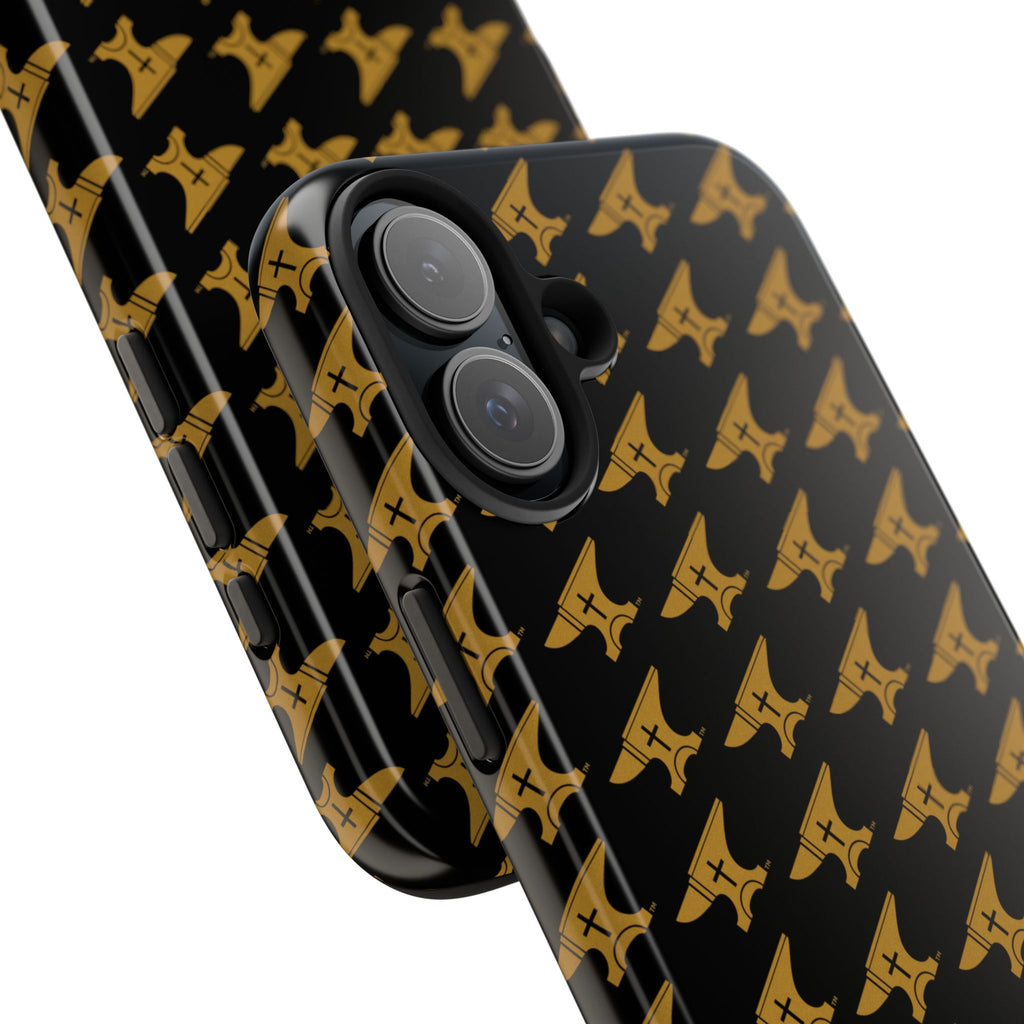 Gold Anvil Pattern Tough Phone Case — Durable Black & Metallic Repeat Design