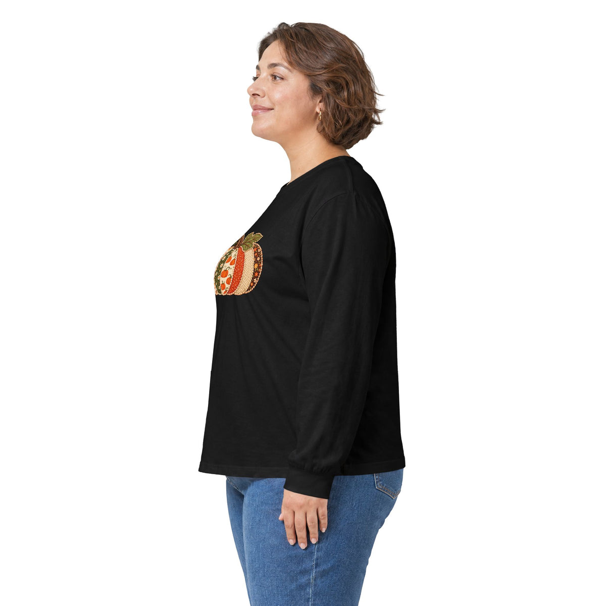 Autumn Patchwork Pumpkin Long Sleeve Tee