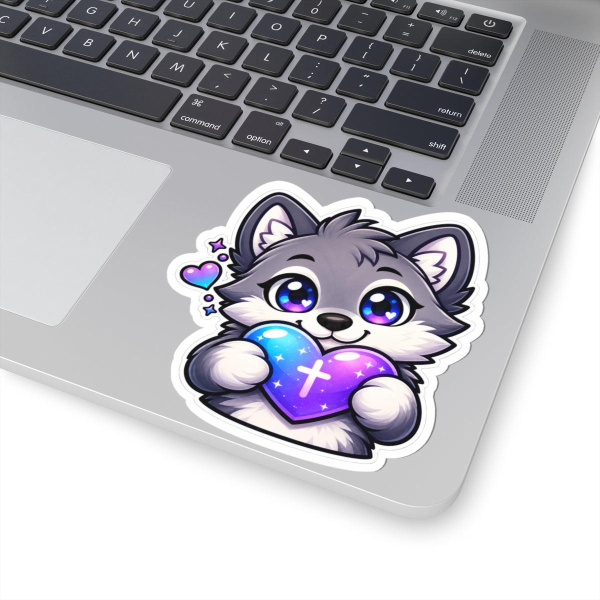 Cute Wolf Holding Heart Sticker — Seawolf Christian Wolf Vinyl Sticker