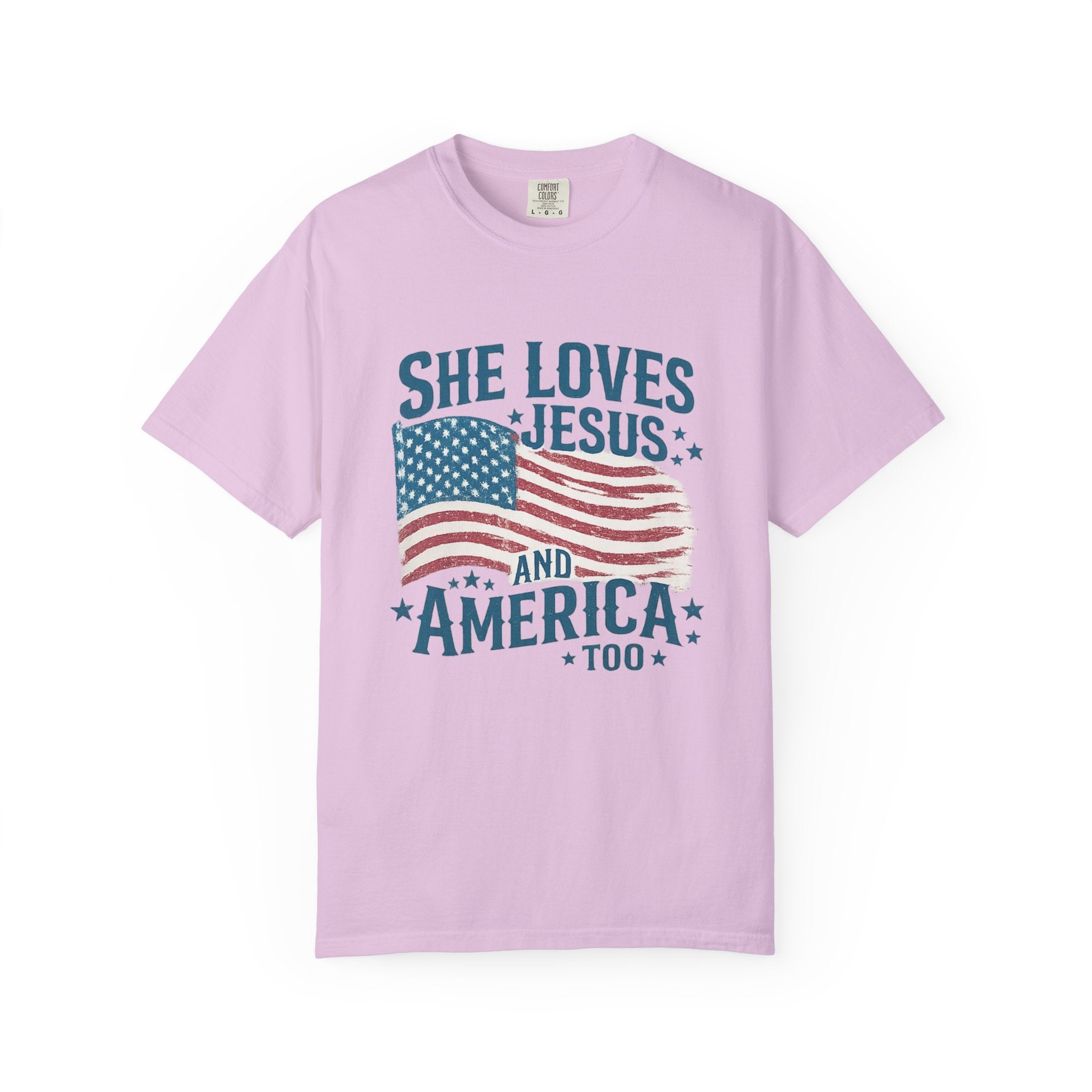 She Loves Jesus and America T-Shirt — Patriotic Christian Flag Tee