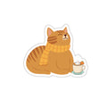 Cozy Cat Die-Cut Sticker — Orange Cat with Scarf & Hot Cocoa
