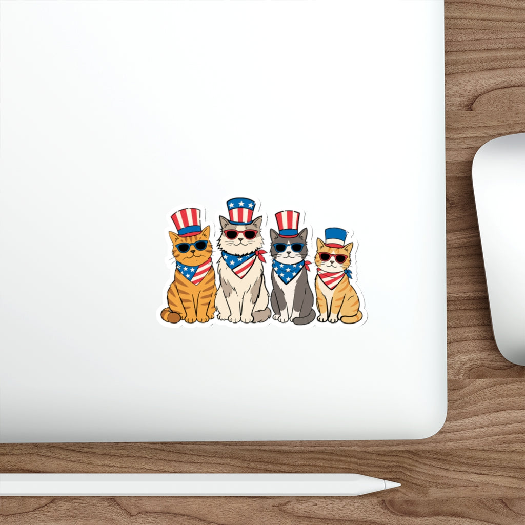 Patriotic Cat Pack Die-Cut Sticker - 4th of July USA Cats with Uncle Sam Hats