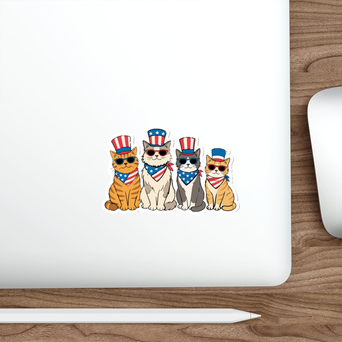 Patriotic Cat Pack Die-Cut Sticker - 4th of July USA Cats with Uncle Sam Hats