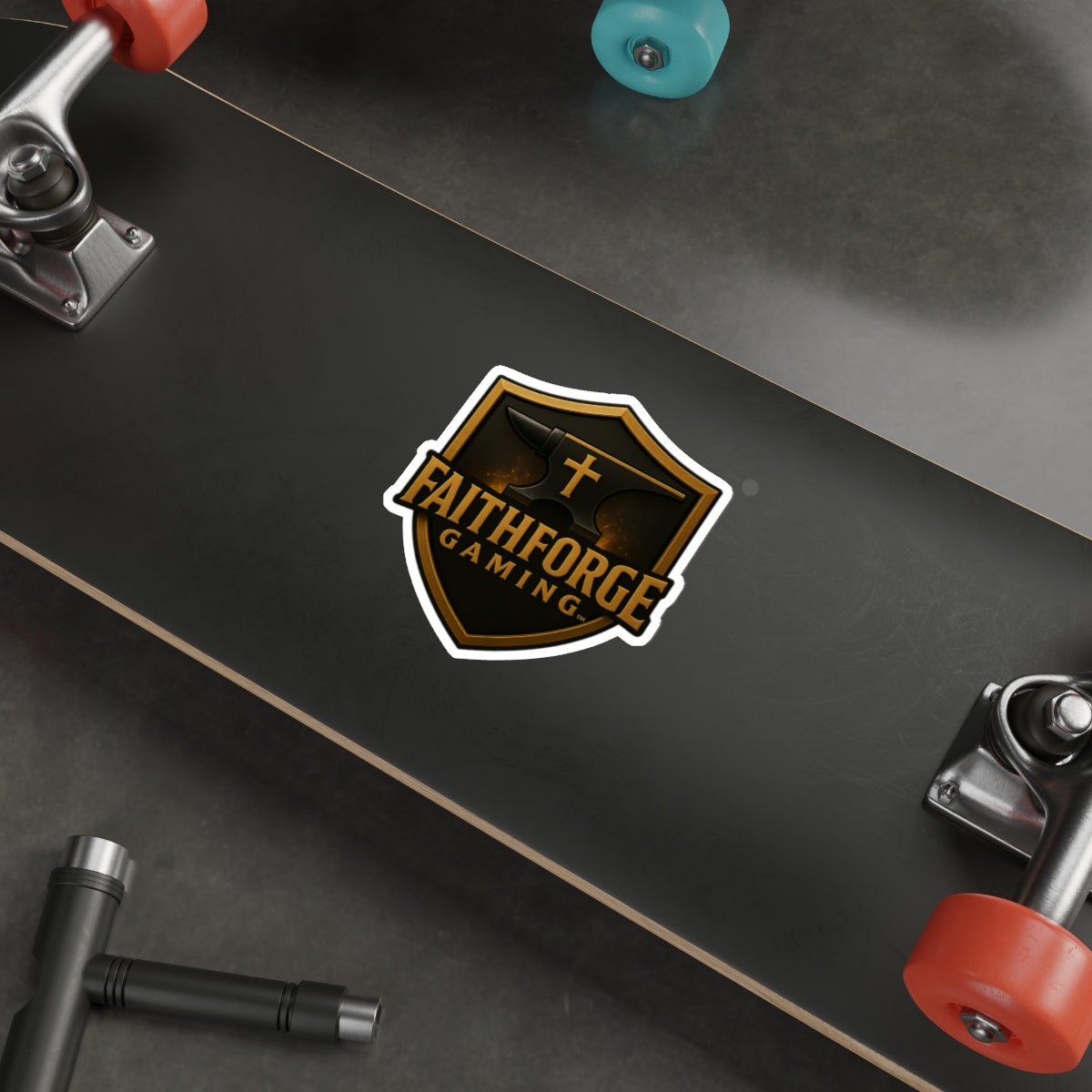 Indoor Faithforge Gaming Shield Die-Cut Sticker — Anvil & Cross Shield Logo