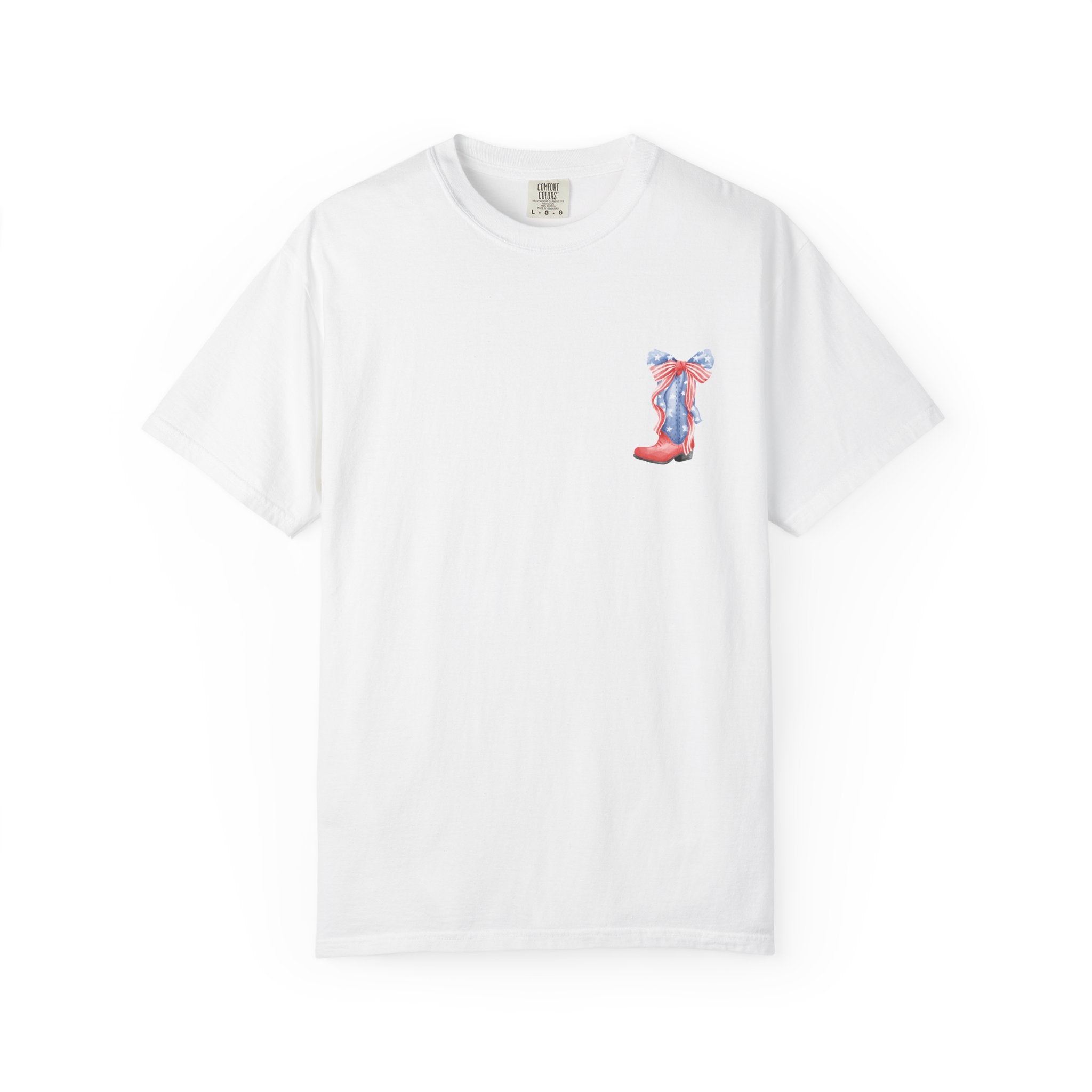 Patriotic Flag Bow T-Shirt — American Stars & Stripes Chest and Back Tee