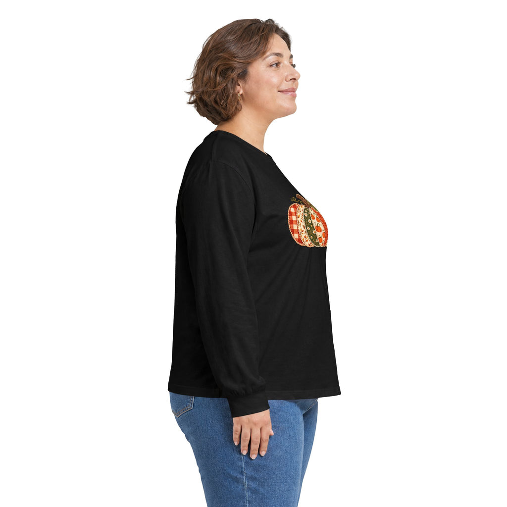 Autumn Patchwork Pumpkin Long Sleeve Tee