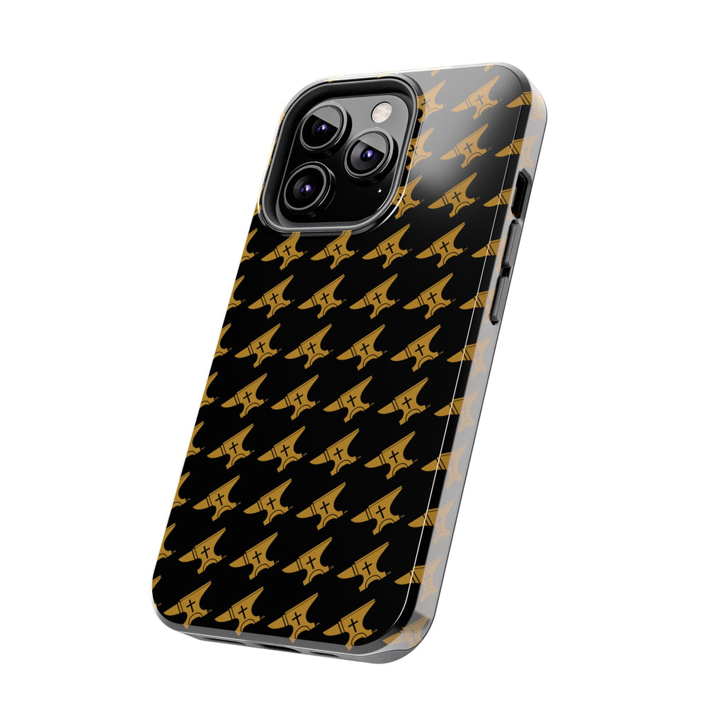 Gold Anvil Pattern Tough Phone Case — Durable Black & Metallic Repeat Design
