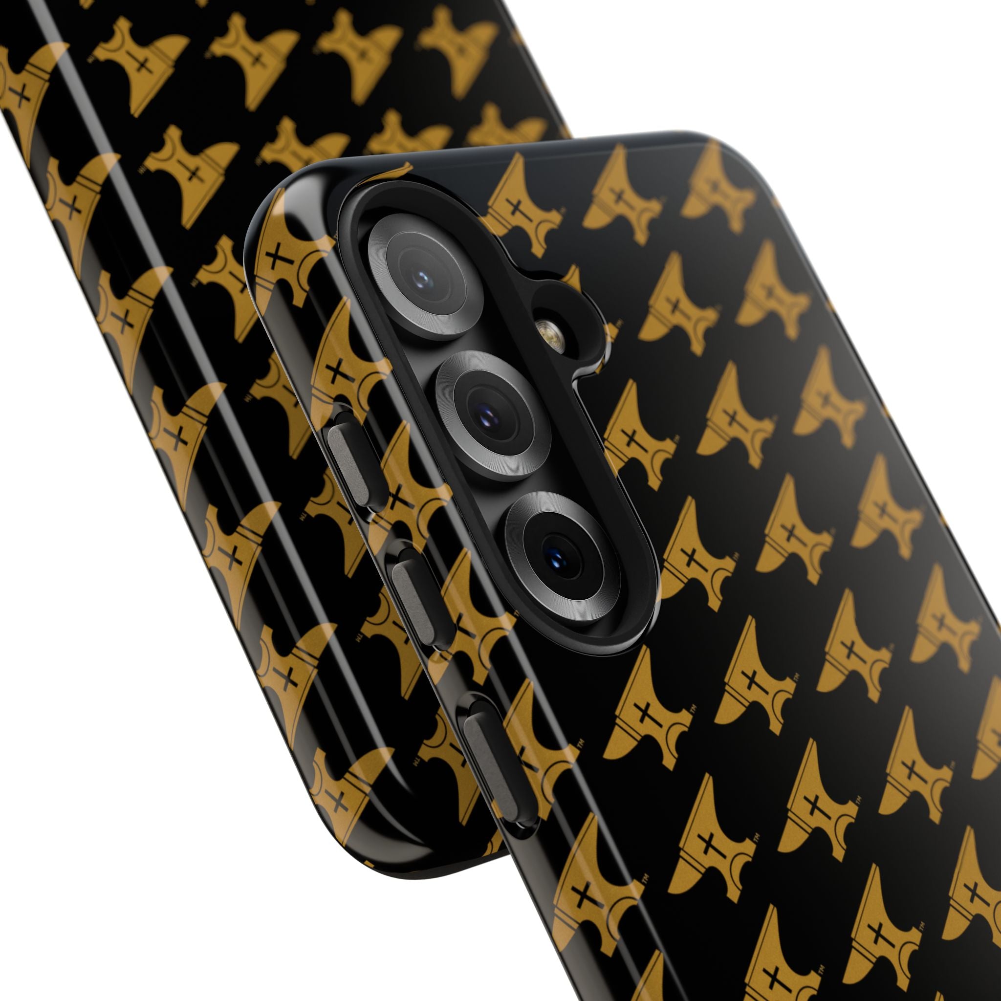 Gold Anvil Pattern Tough Phone Case — Durable Black & Metallic Repeat Design