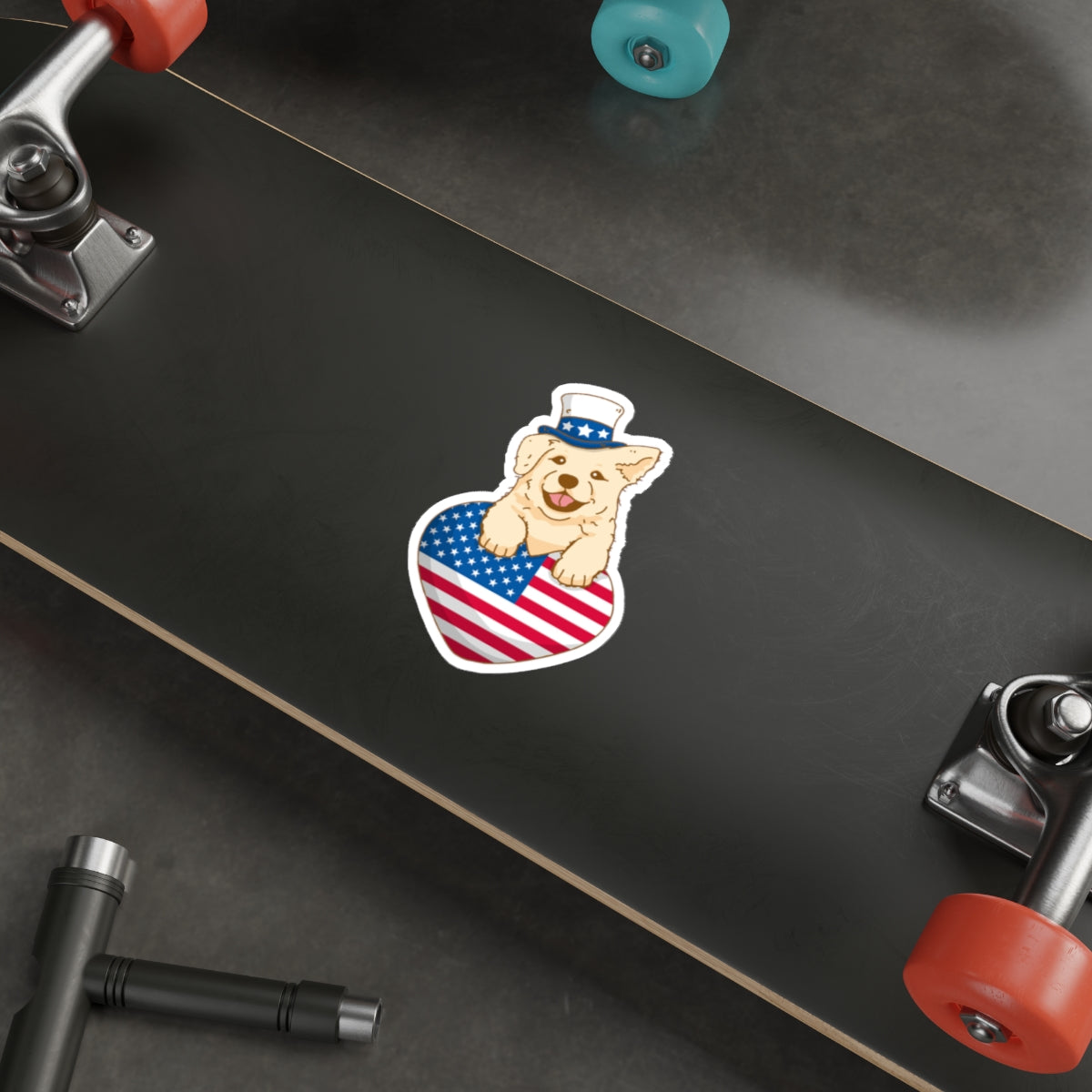 Patriotic Sticker Pack — Puppy USA heart 4th of July Red White Blue Die-Cut Stickers