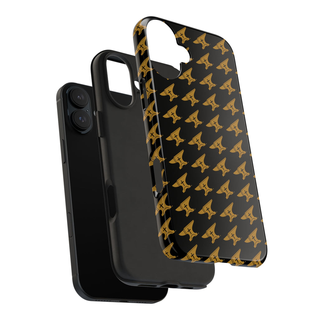 Gold Anvil Pattern Tough Phone Case — Durable Black & Metallic Repeat Design