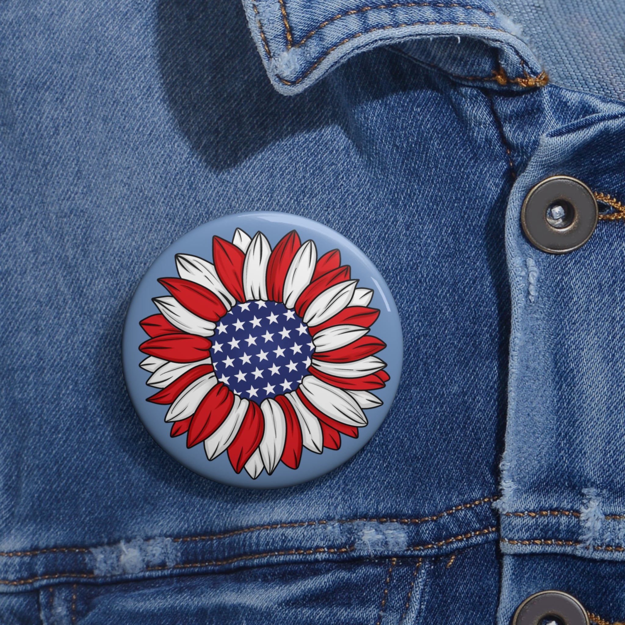 4th of July Flower Custom Pin Button