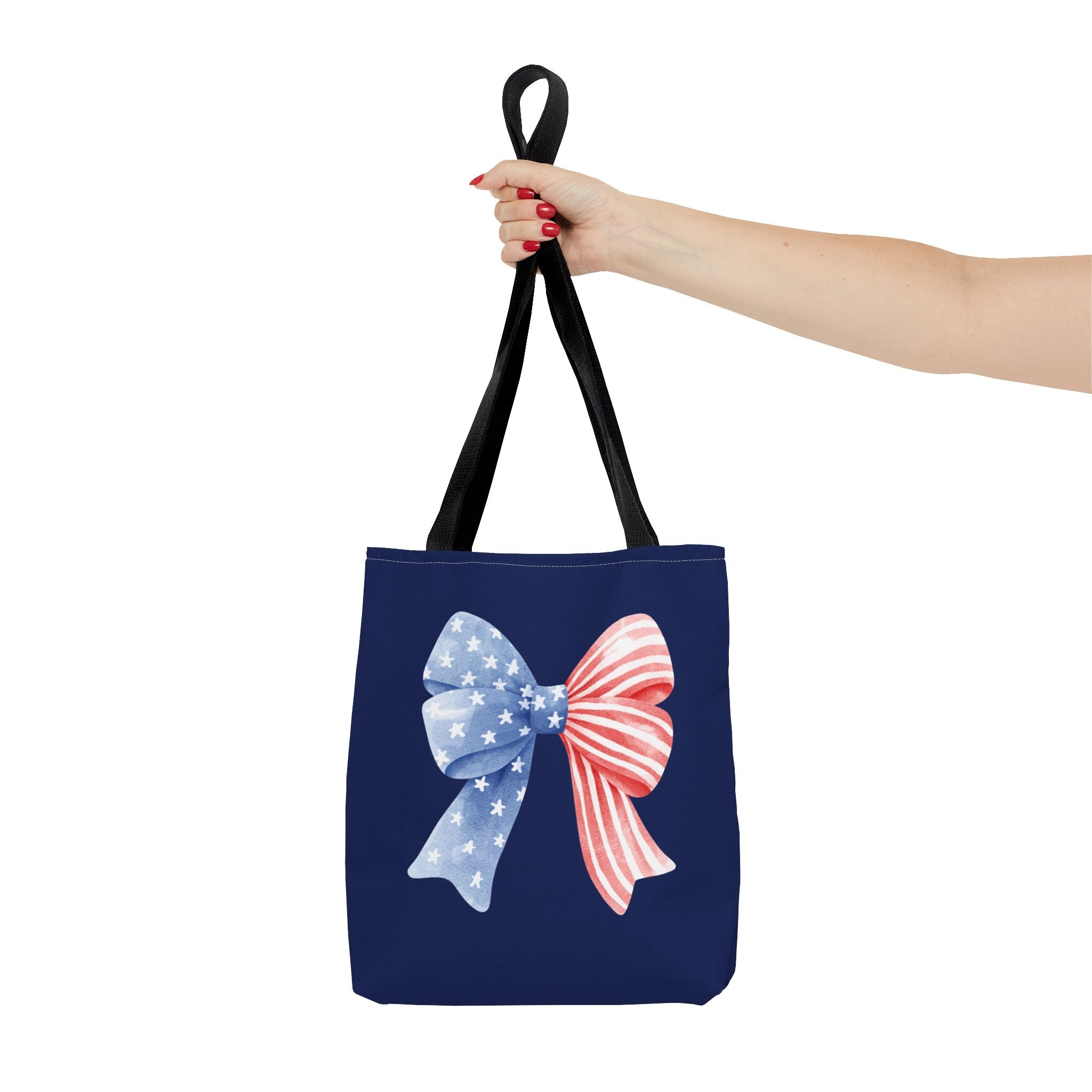 Patriotic Bow Tote Bag — American Flag Red White Blue Ribbon Tote