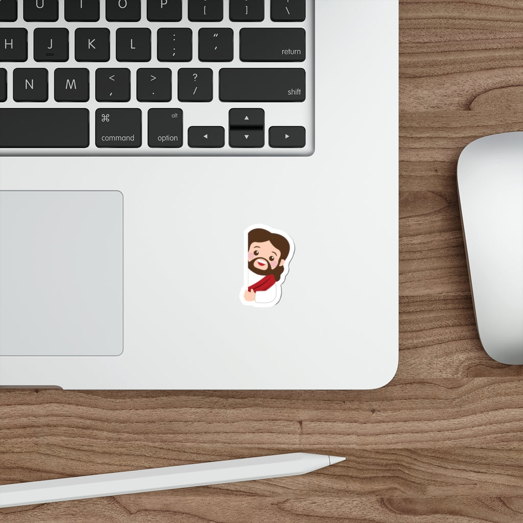 Cute Jesus Die-Cut Sticker — Christian Faith Emoji Sticker for Laptops, Bibles & Gifts