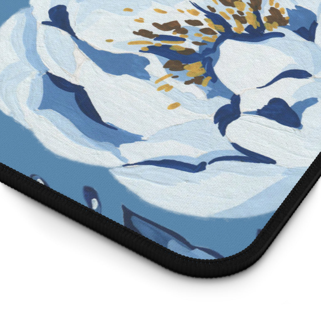 Blue Floral Desk Mat — Large Decorative Mousepad for Home Office
