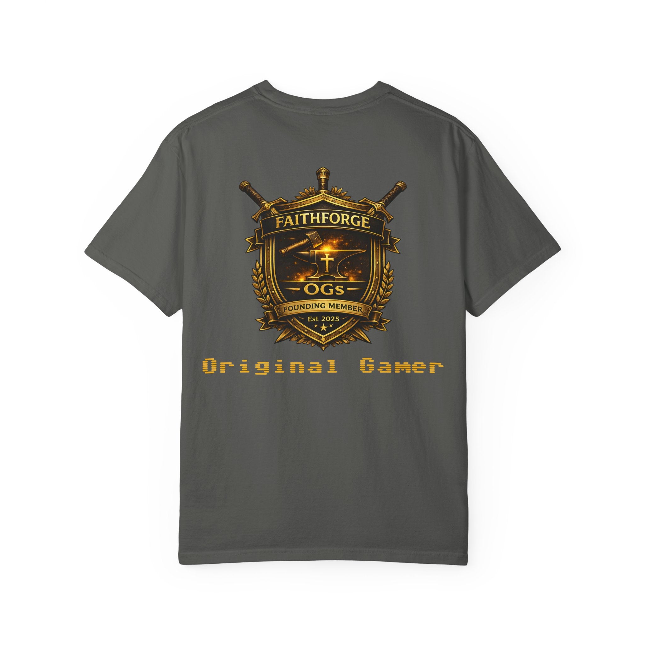 FaithForge OG Gaming T-Shirt — Logo Tee with Anvil & Cross (Christian Gamer Apparel)