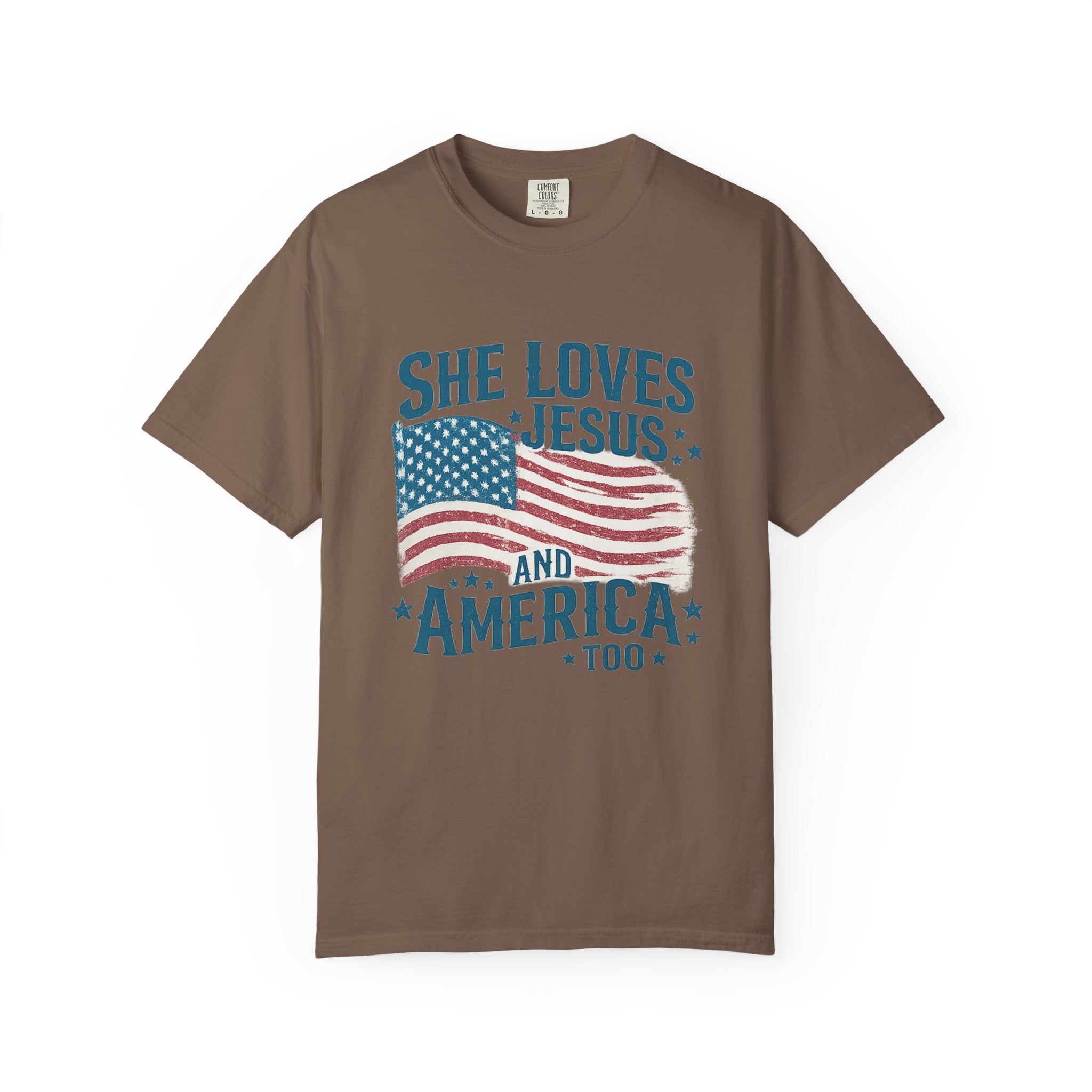 She Loves Jesus and America T-Shirt — Patriotic Christian Flag Tee