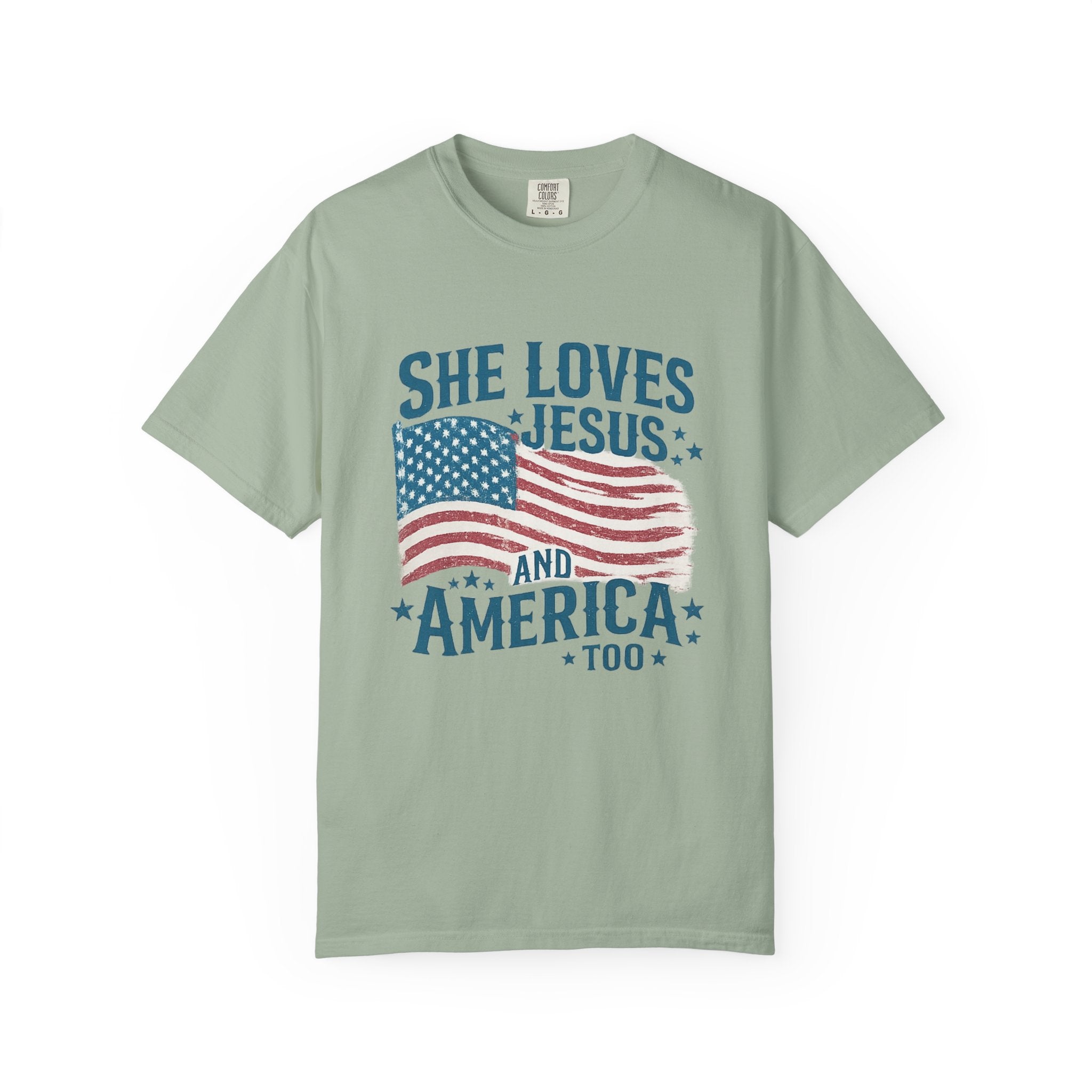 She Loves Jesus and America T-Shirt — Patriotic Christian Flag Tee