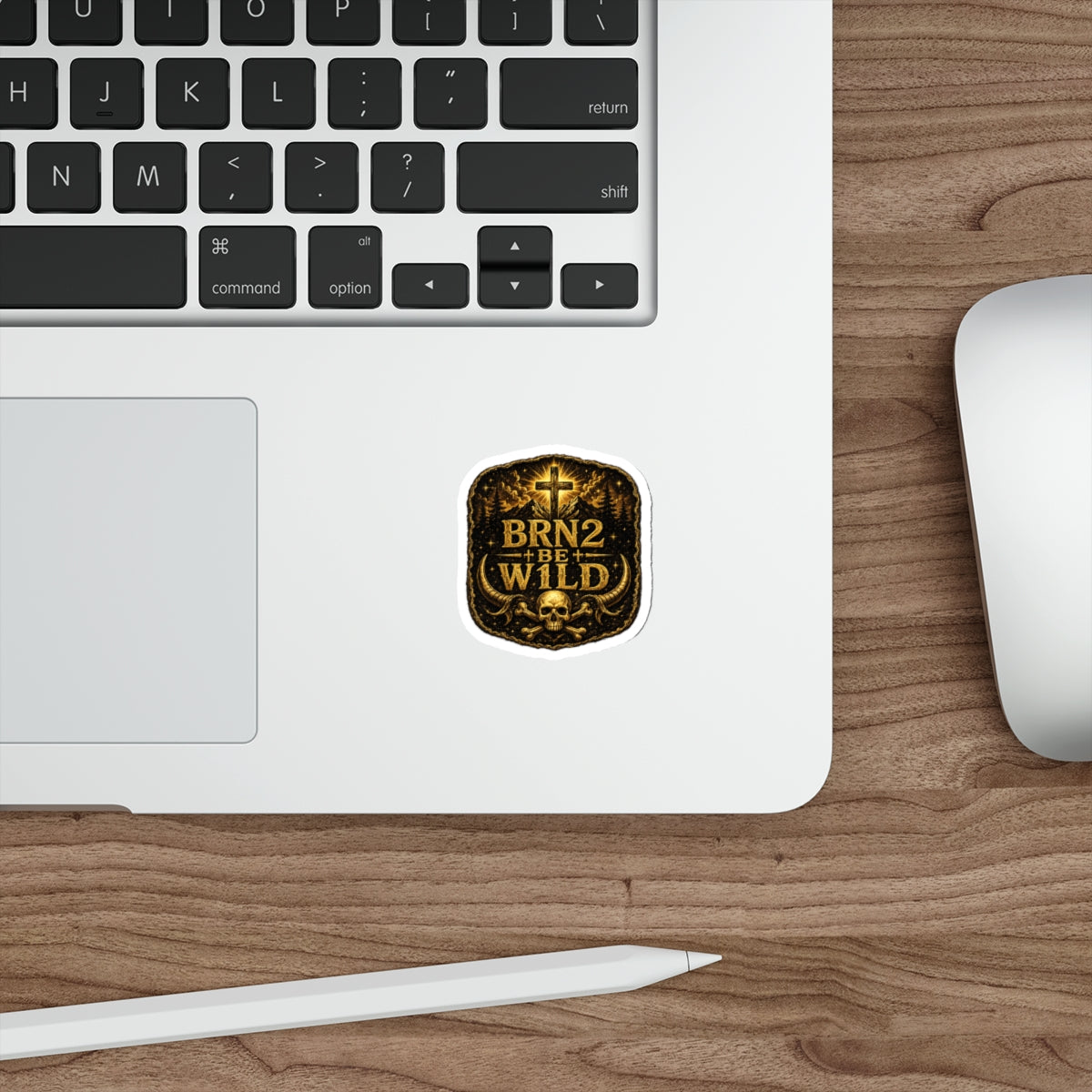 BRN2BEW1LD Die-Cut Sticker Indoor/Outdoor — Christian Skull Cross Outdoor Adventure Decal