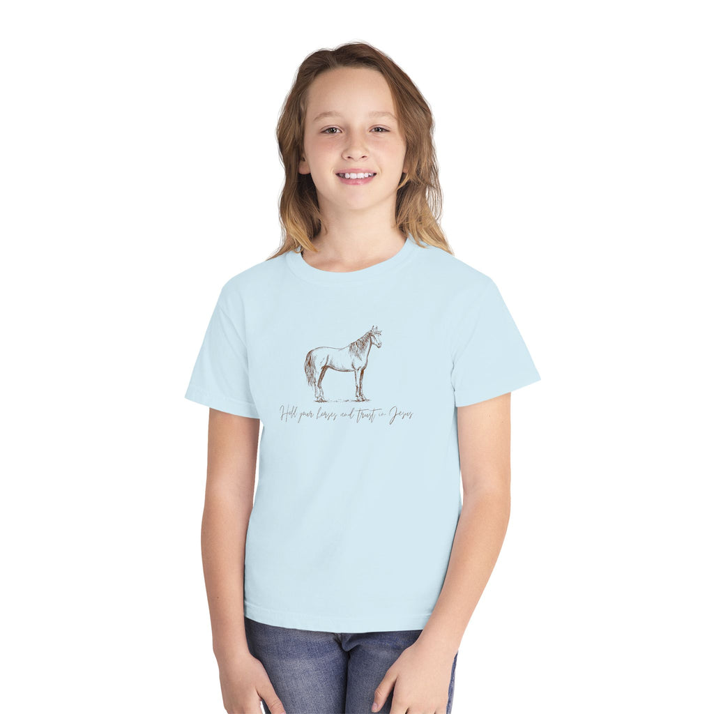 Youth Horse Sketch Tee – "Hold your horses and the pasture" Graphic T-Shirt