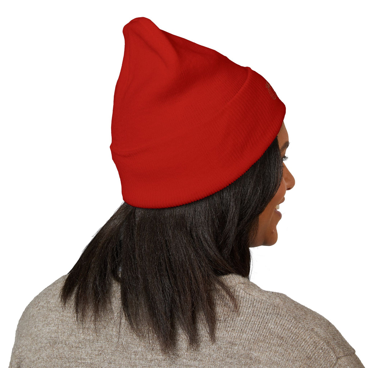 Embroidered Pumpkin Cuffed Beanie — Fall Autumn Knit Hat