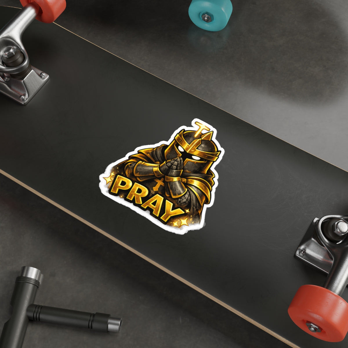 FaithForge Knight Pray Die-Cut Sticker — Water-resistant vinyl