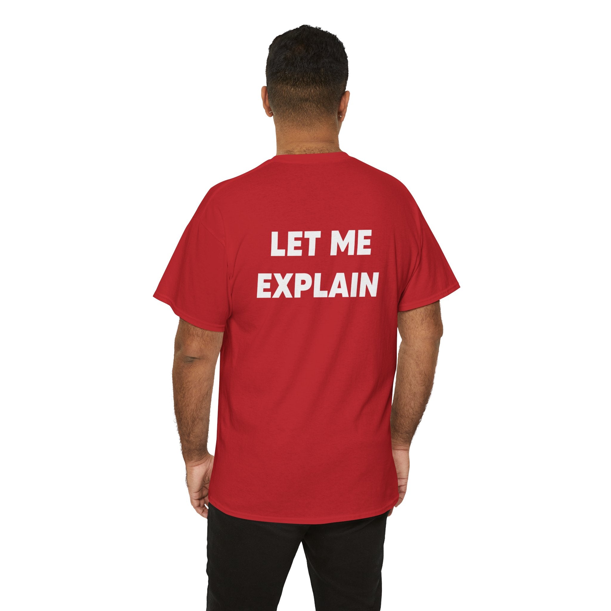 DoctorJSWAYS Let Me Explain T-Shirt — Minimal Logo Black Tee with Bold Back Text