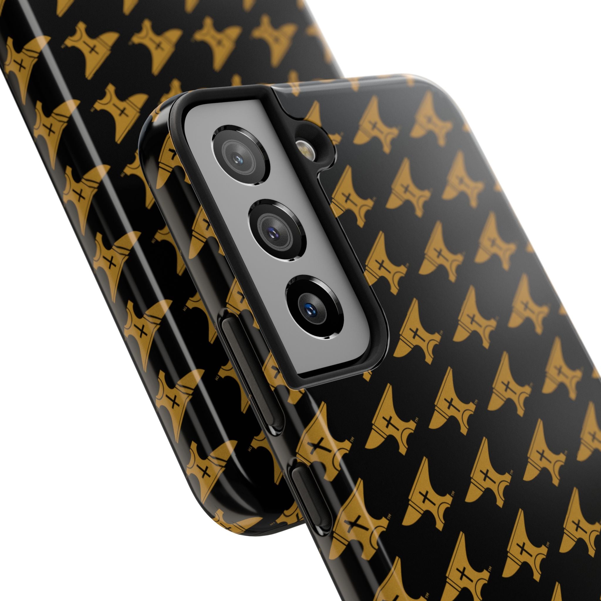 Gold Anvil Pattern Tough Phone Case — Durable Black & Metallic Repeat Design