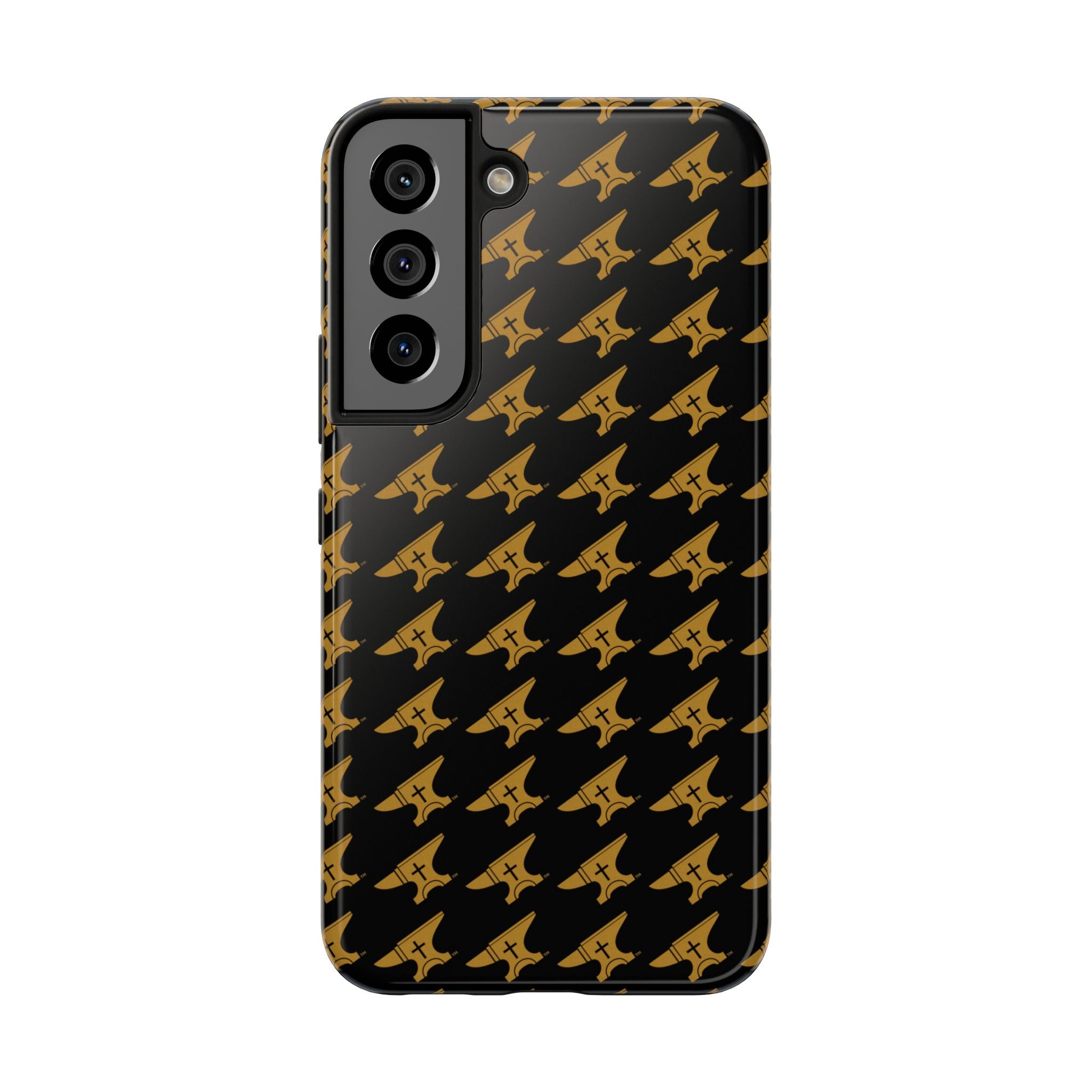 Gold Anvil Pattern Tough Phone Case — Durable Black & Metallic Repeat Design