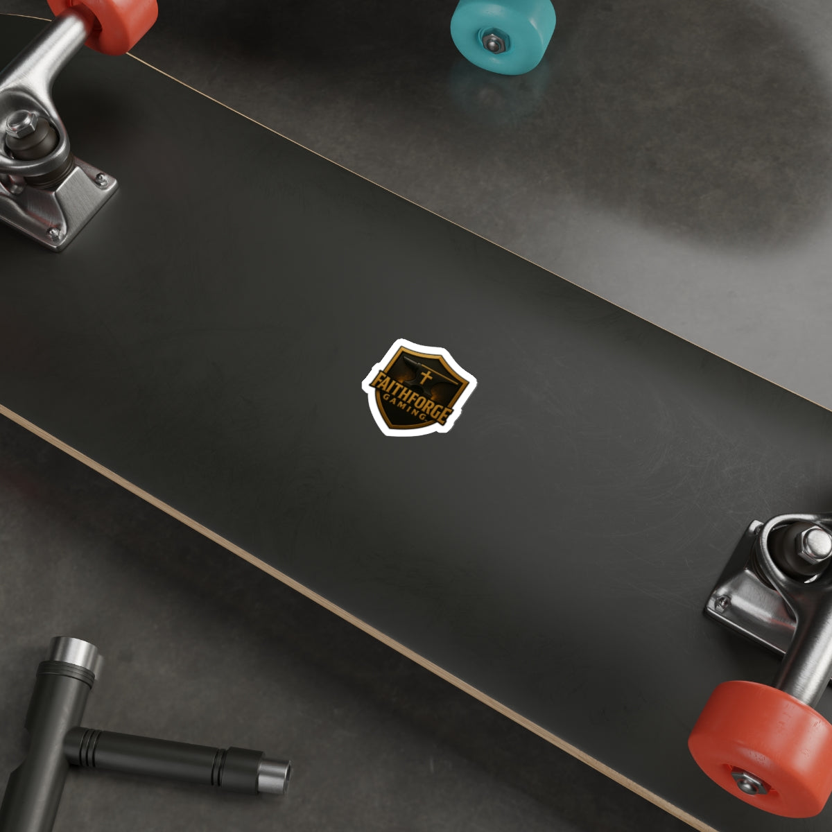 Indoor Faithforge Gaming Shield Die-Cut Sticker — Anvil & Cross Shield Logo