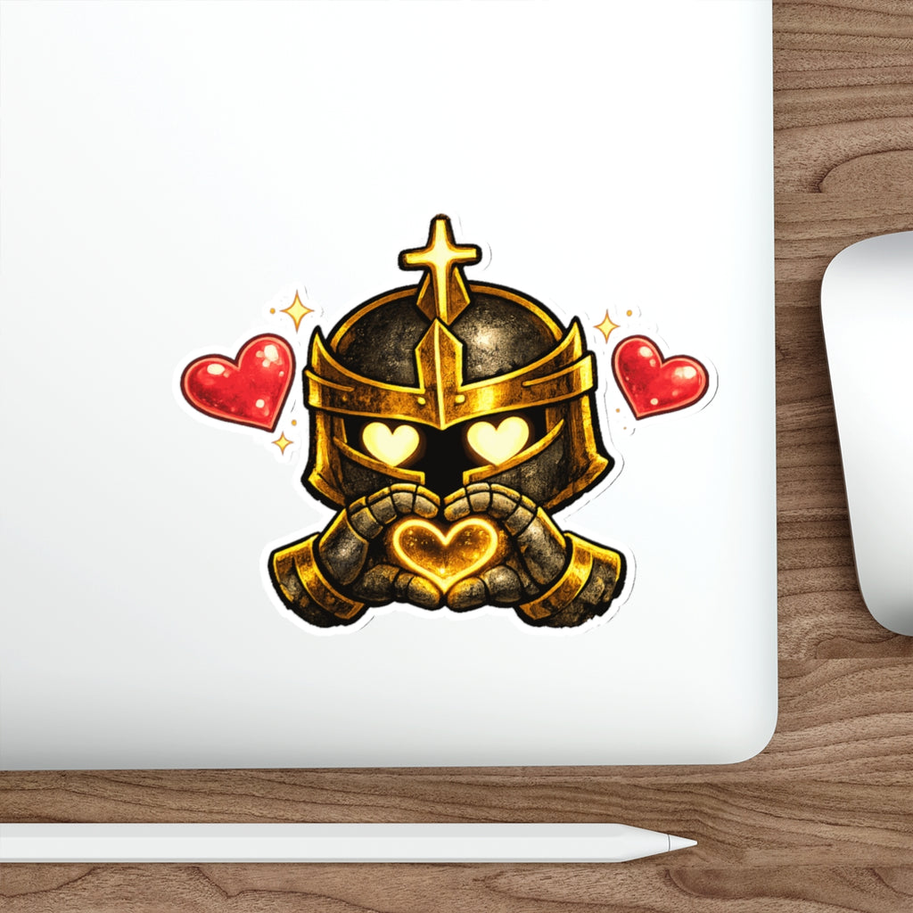 Knight Heart Die-Cut Sticker — Cute Armored Knight with Heart Hands