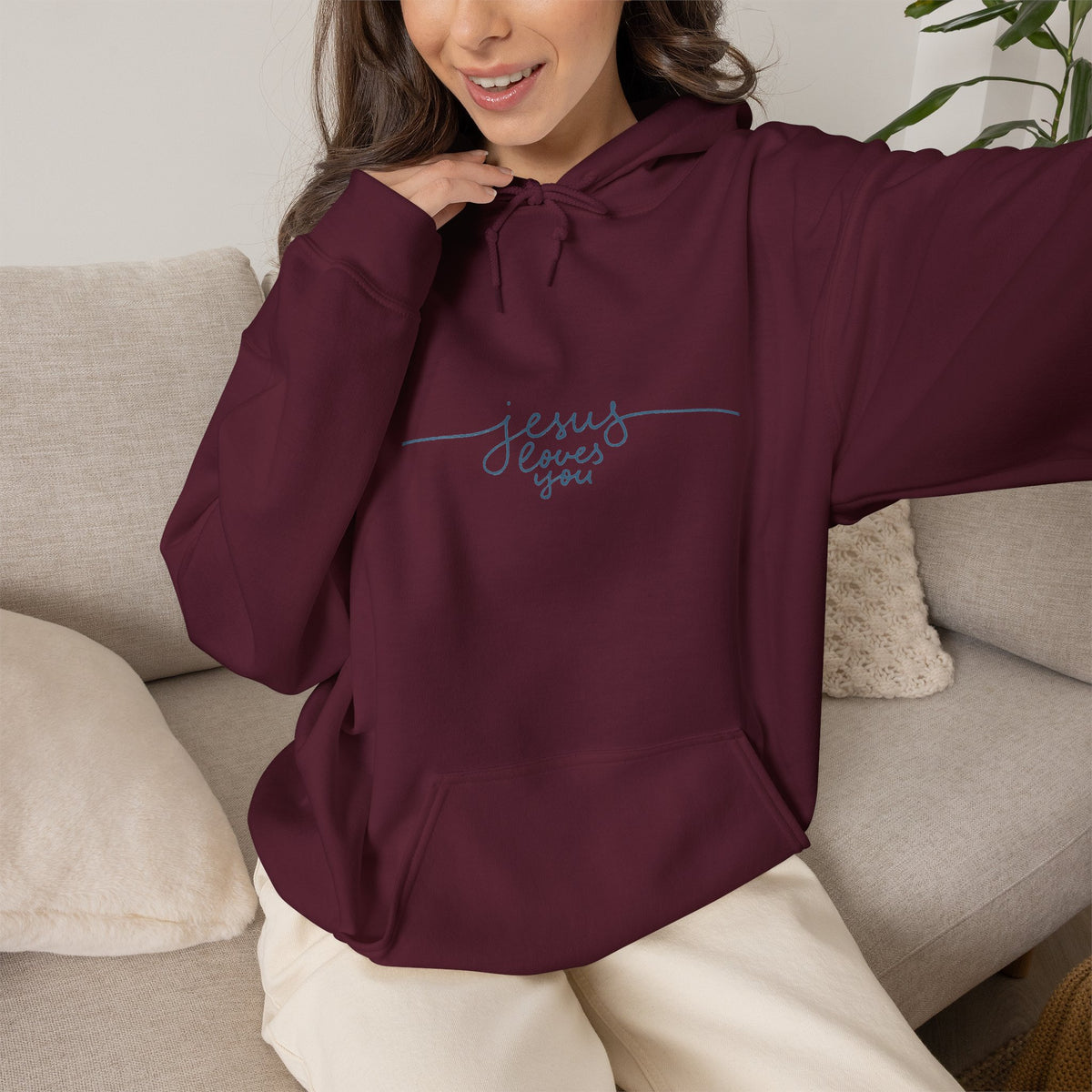 Jesus Loves You Script Hoodie — Minimal Christian Faith Pullover