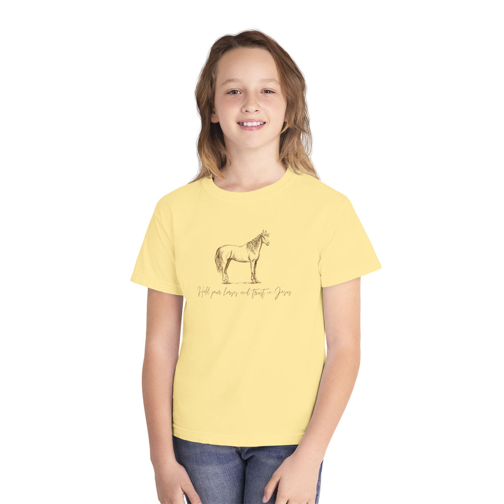 Youth Horse Sketch Tee – "Hold your horses and the pasture" Graphic T-Shirt
