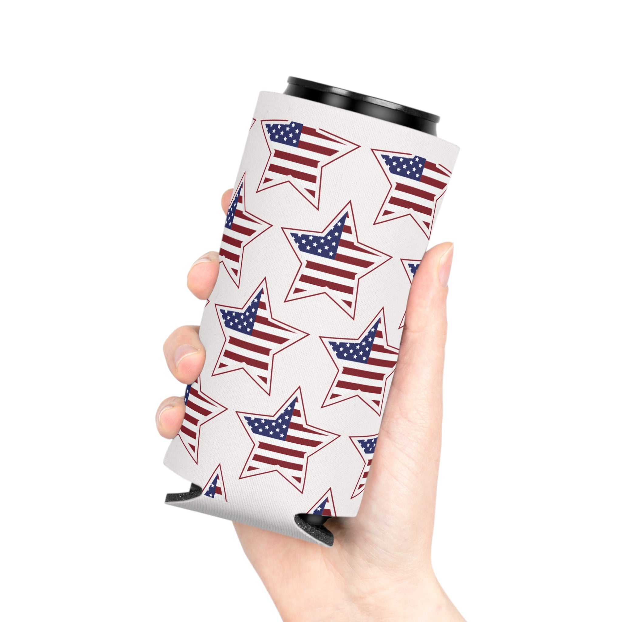 Patriotic Star Can Cooler - American Flag Fourth of July Beverage Koozie