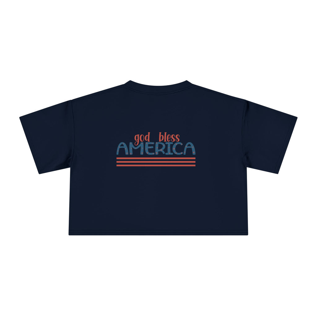 Women's Crop Tee — 'God Bless America' Patriotic Flag Print