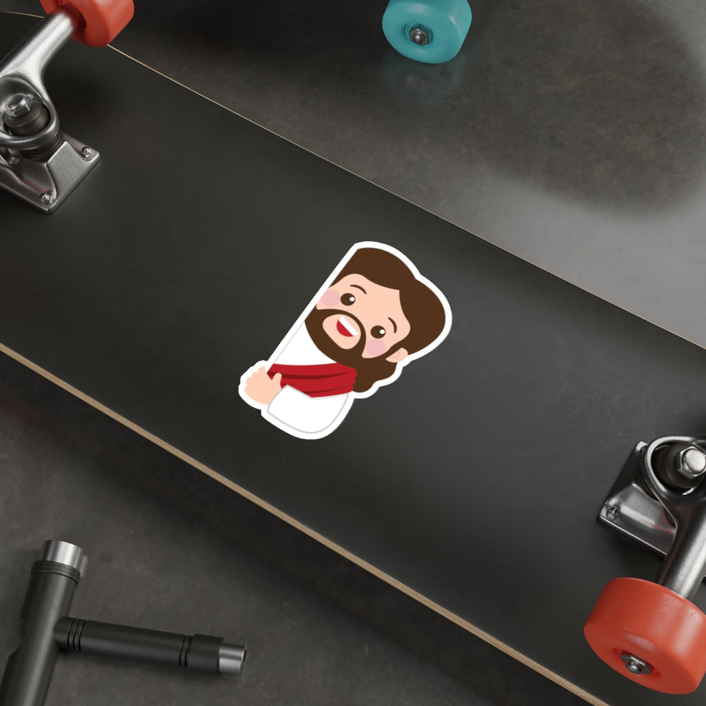 Cute Jesus Die-Cut Sticker — Christian Faith Emoji Sticker for Laptops, Bibles & Gifts