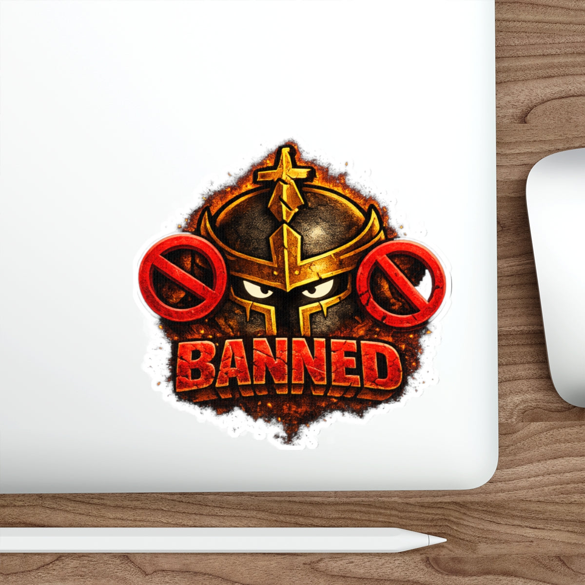FaithForge Knight Banned Die-Cut Sticker — Water-resistant vinyl