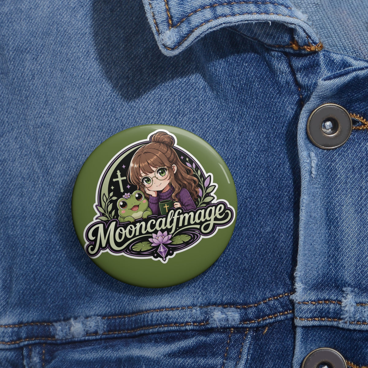 MOONCALFMAGE Mascot Pin Button — Custom Enamel-Style Badge