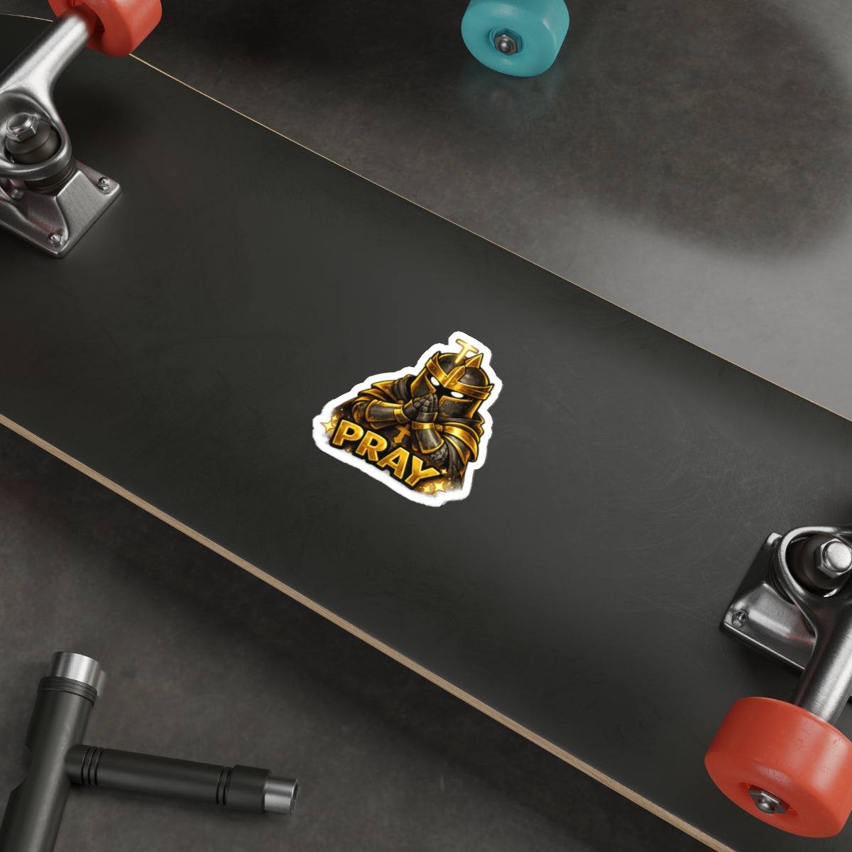 FaithForge Knight Pray Die-Cut Sticker — Water-resistant vinyl