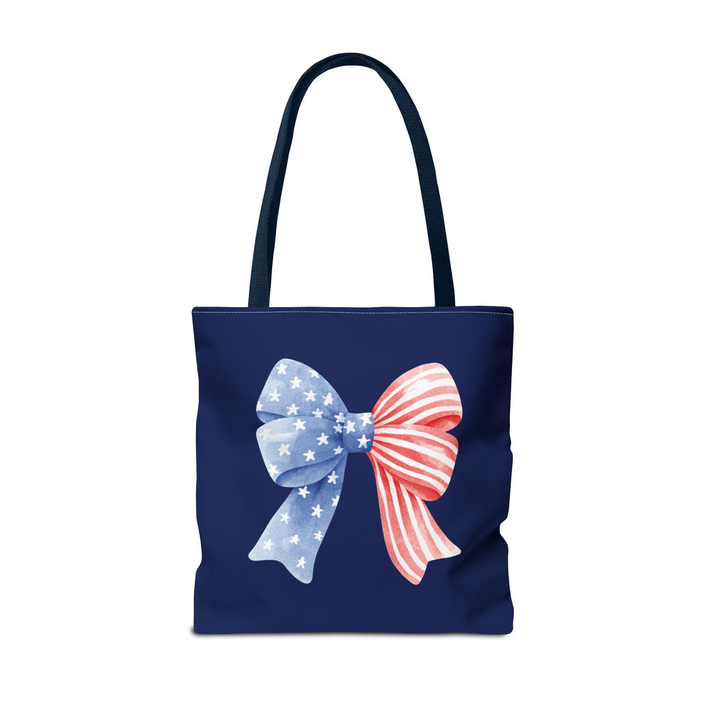 Patriotic Bow Tote Bag — American Flag Red White Blue Ribbon Tote