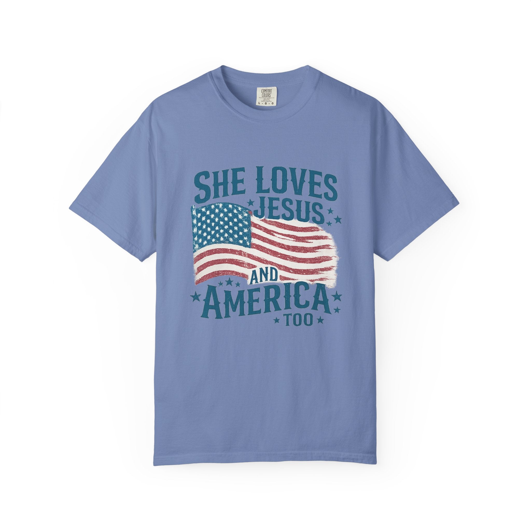 She Loves Jesus and America T-Shirt — Patriotic Christian Flag Tee