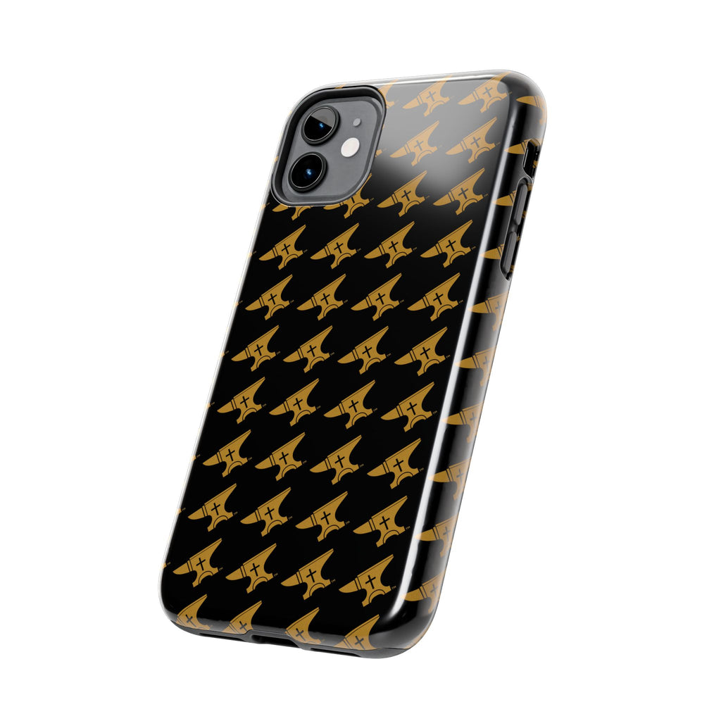 Gold Anvil Pattern Tough Phone Case — Durable Black & Metallic Repeat ...
