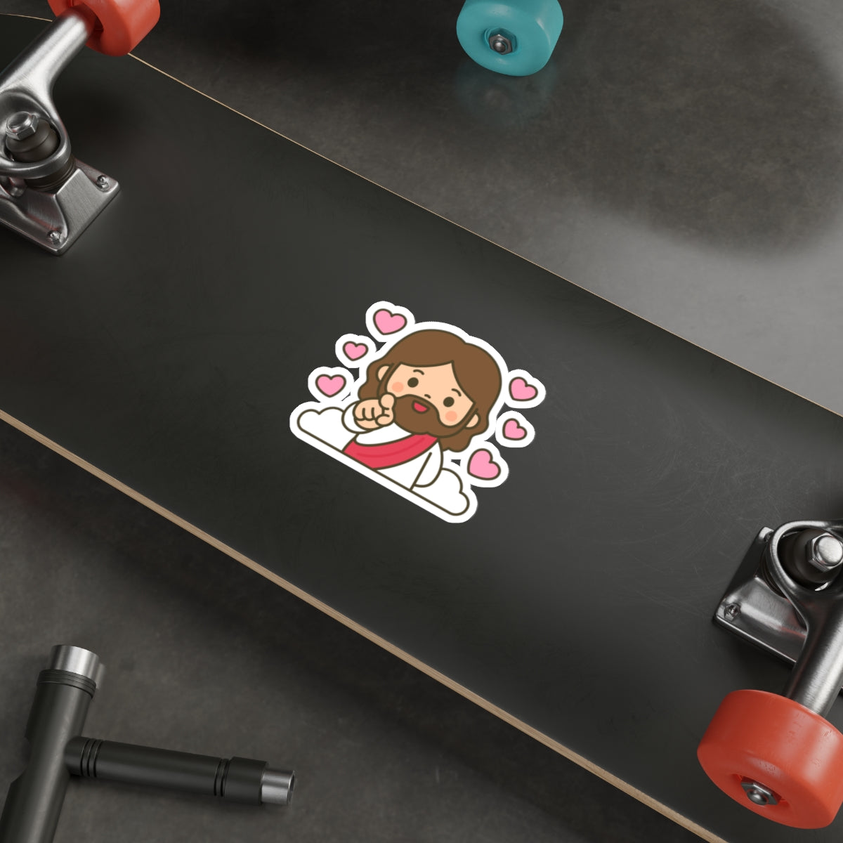 Cute Jesus Die-Cut Sticker — God Loves You Sticker with Hearts
