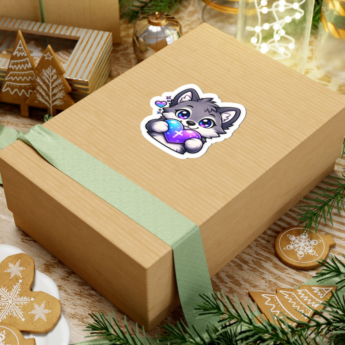 Cute Wolf Holding Heart Sticker — Seawolf Christian Wolf Vinyl Sticker