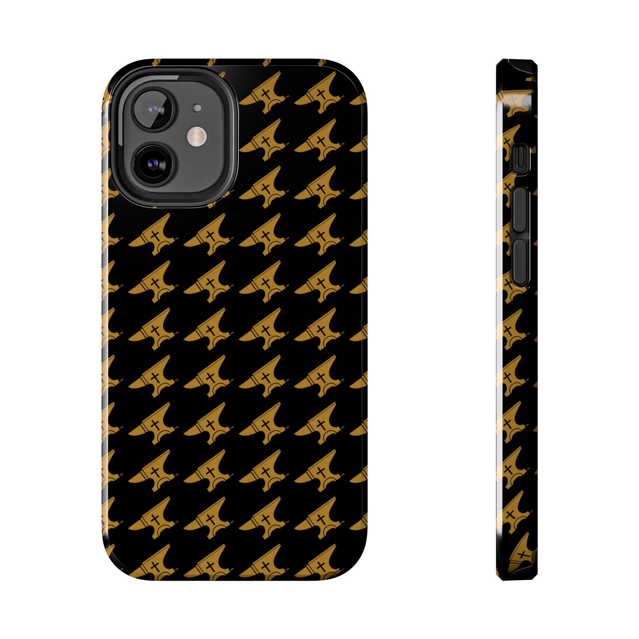 Gold Anvil Pattern Tough Phone Case — Durable Black & Metallic Repeat Design