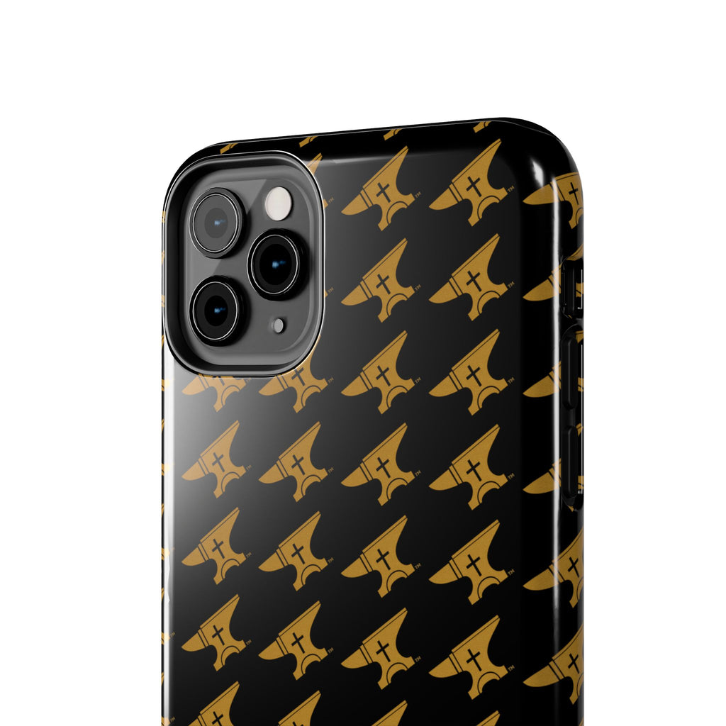 Gold Anvil Pattern Tough Phone Case — Durable Black & Metallic Repeat Design
