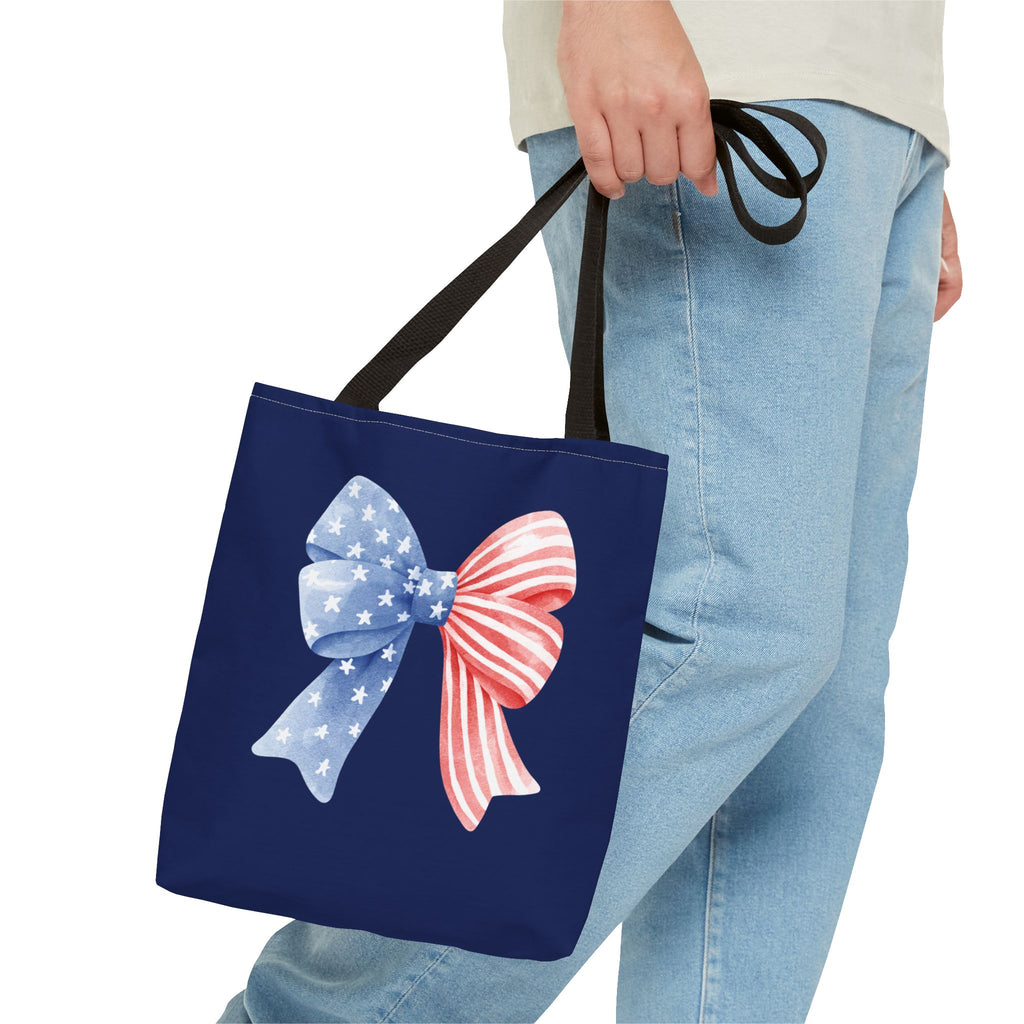 Patriotic Bow Tote Bag — American Flag Red White Blue Ribbon Tote